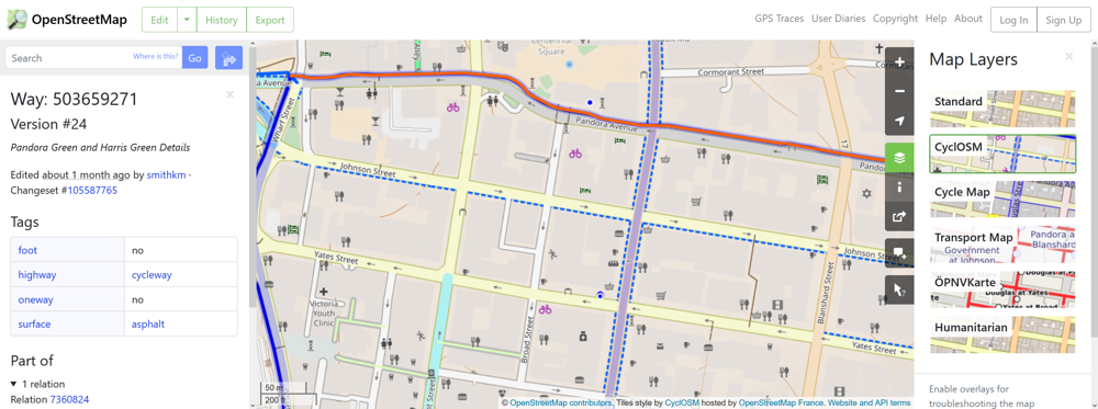 CyclOSM Basemap on OSM